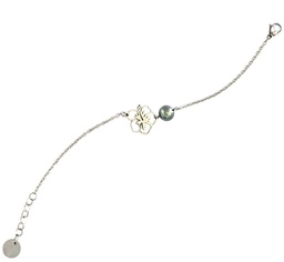 Bracelet minimaliste Hibiscus avec perle de Tahiti - acier