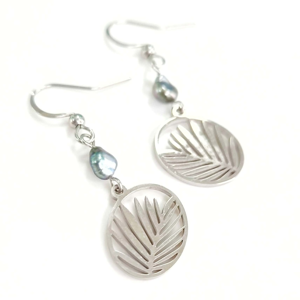 Boucles d'oreilles palmier et keishis - ACIER