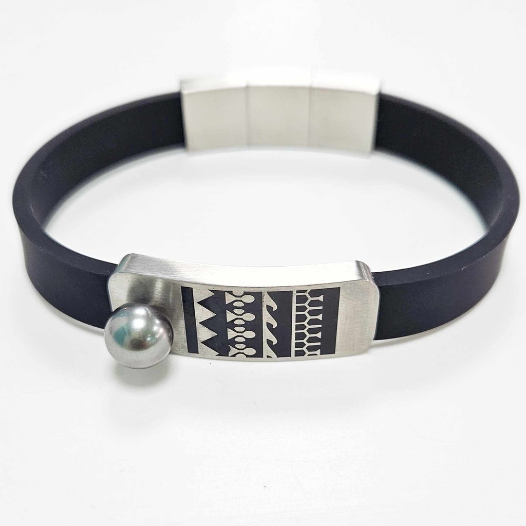 Bracelet Homme Acier Caoutchouc Plaque tattoo et Perle