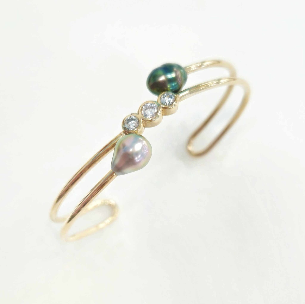 JONC TOI ET MOI KEISHIS ET ZIRCONS - plaqué or