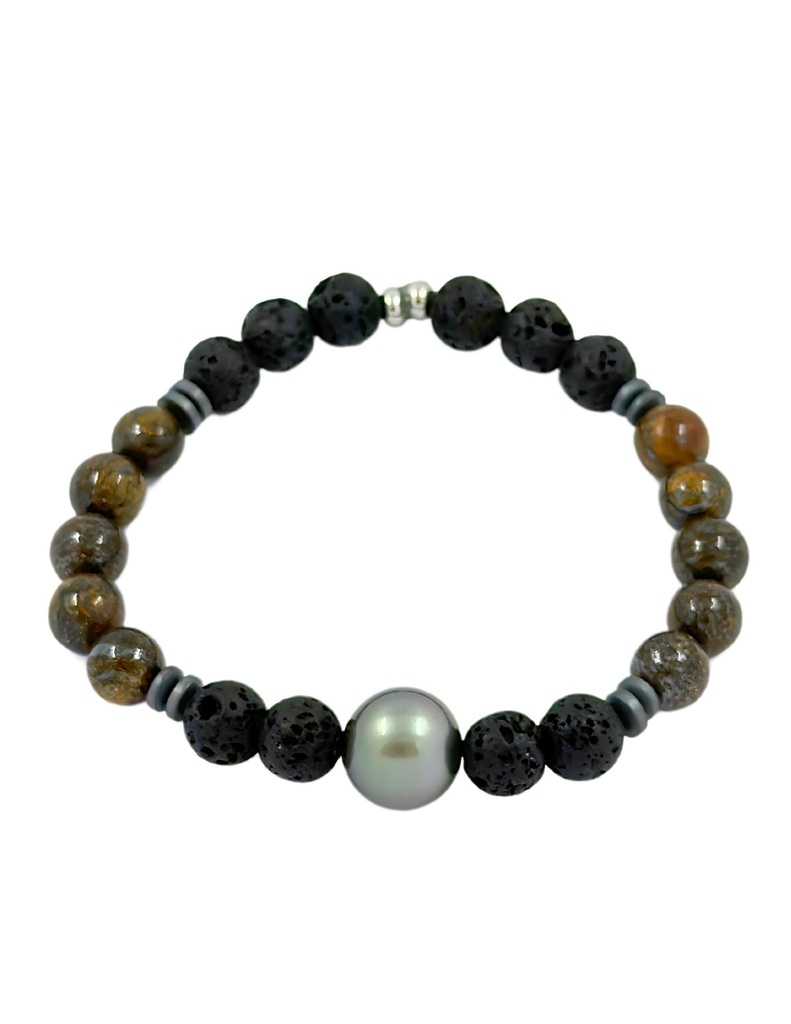 BRACELET élastique HOMME BRONZITE/PDL ET PERLE