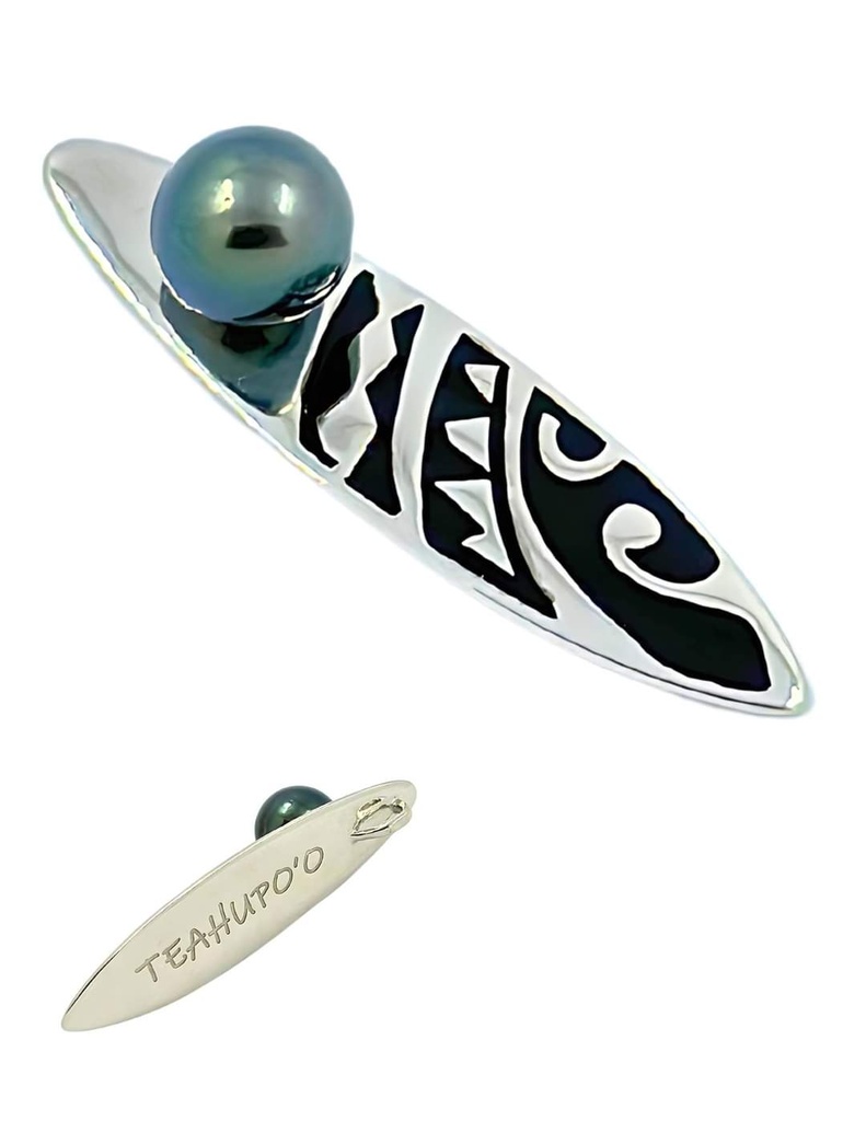 PENDENTIF SURF PLAQUE OR OU ARGENT + PERLE
