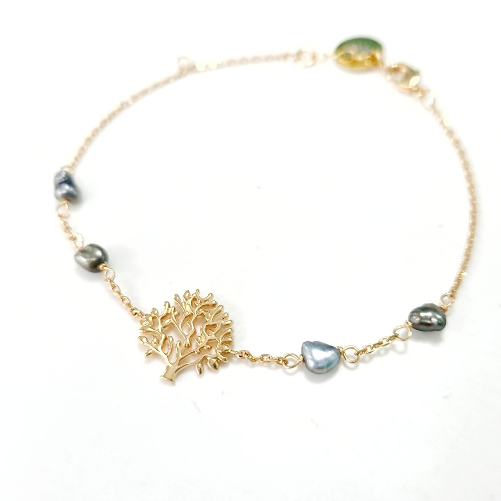 BRACELET plaqué or arbre de vie + 4 keishis