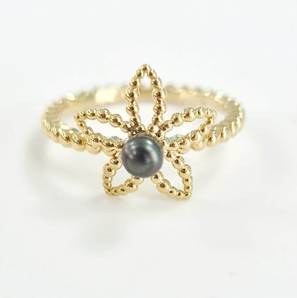 Bague plaqué or fleur évidée et 1 Keishi