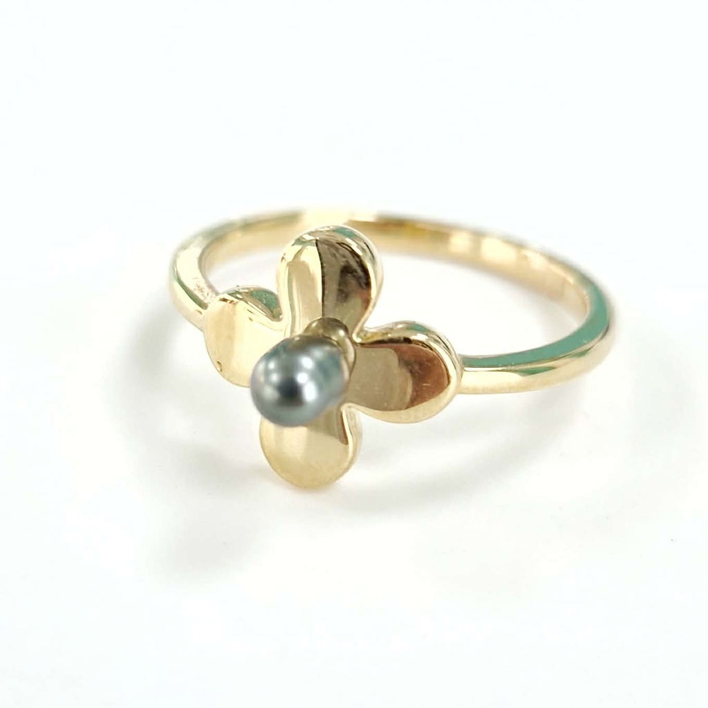 Bague plaqué or Fleur de Tahiti 4 pétales et 1 keishi