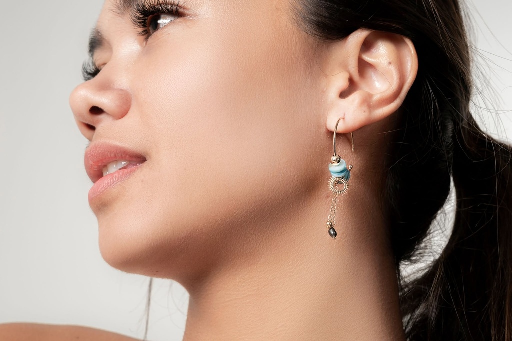 Créoles pierres bleus et KEISHI - PLAQUE OR