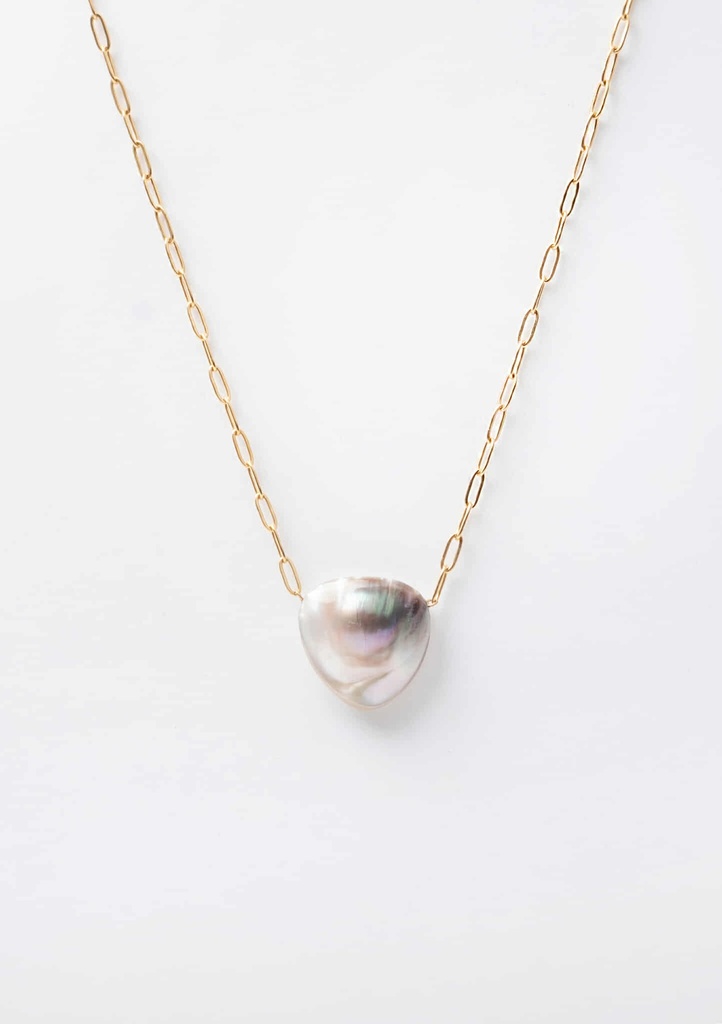 COLLIER MAILLES RECTANGLES ET MABE - ACIER DORE