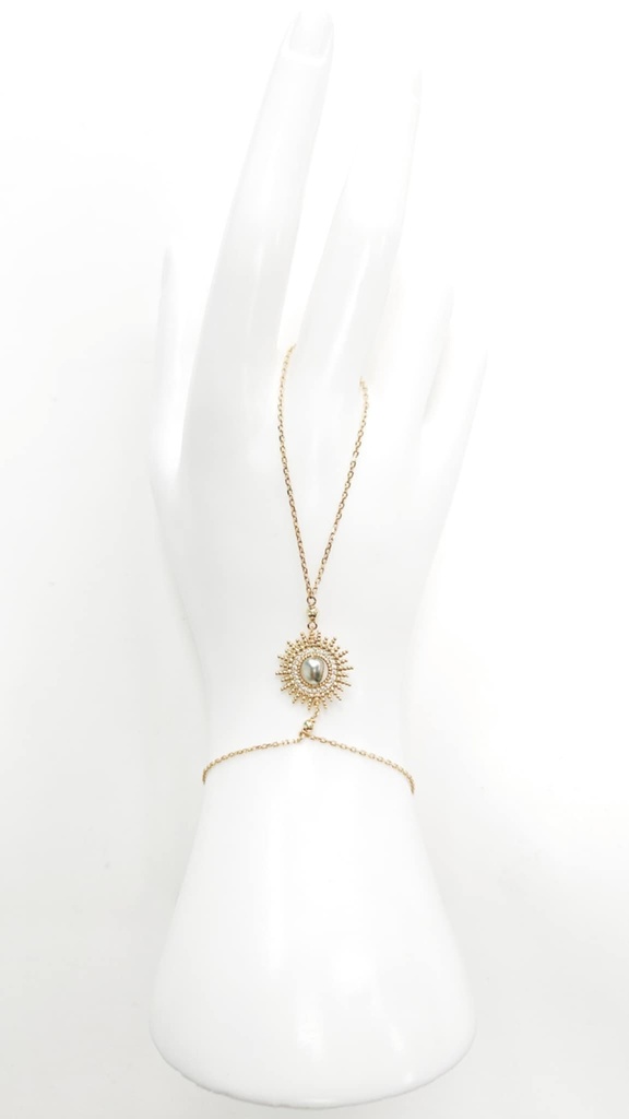 BIJOU DE MAIN SOLEIL ZIRCON ET KEISHI - PLAQUE OR