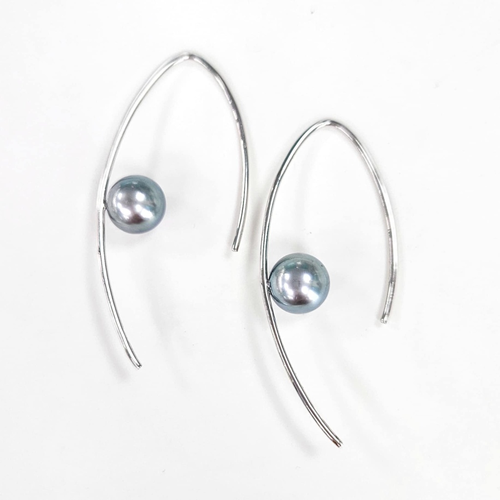 BOUCLES D OREILLES TIGE ARGENT ET PERLE DE TAHITI