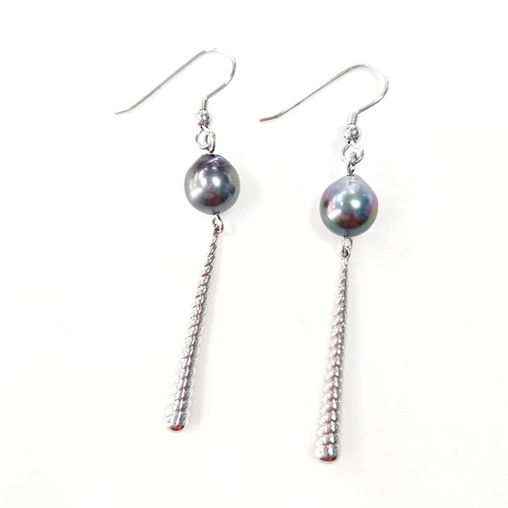 BOUCLES D OREILLES TIGE TORSADEE ET PERLE DE TAHITI - ARGENT