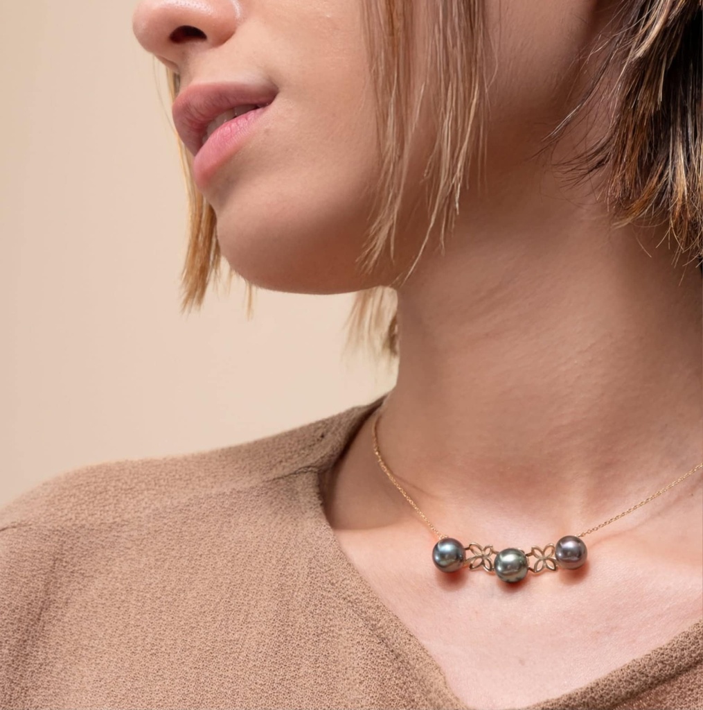 COLLIER 3 PERLES - PLAQUE OR