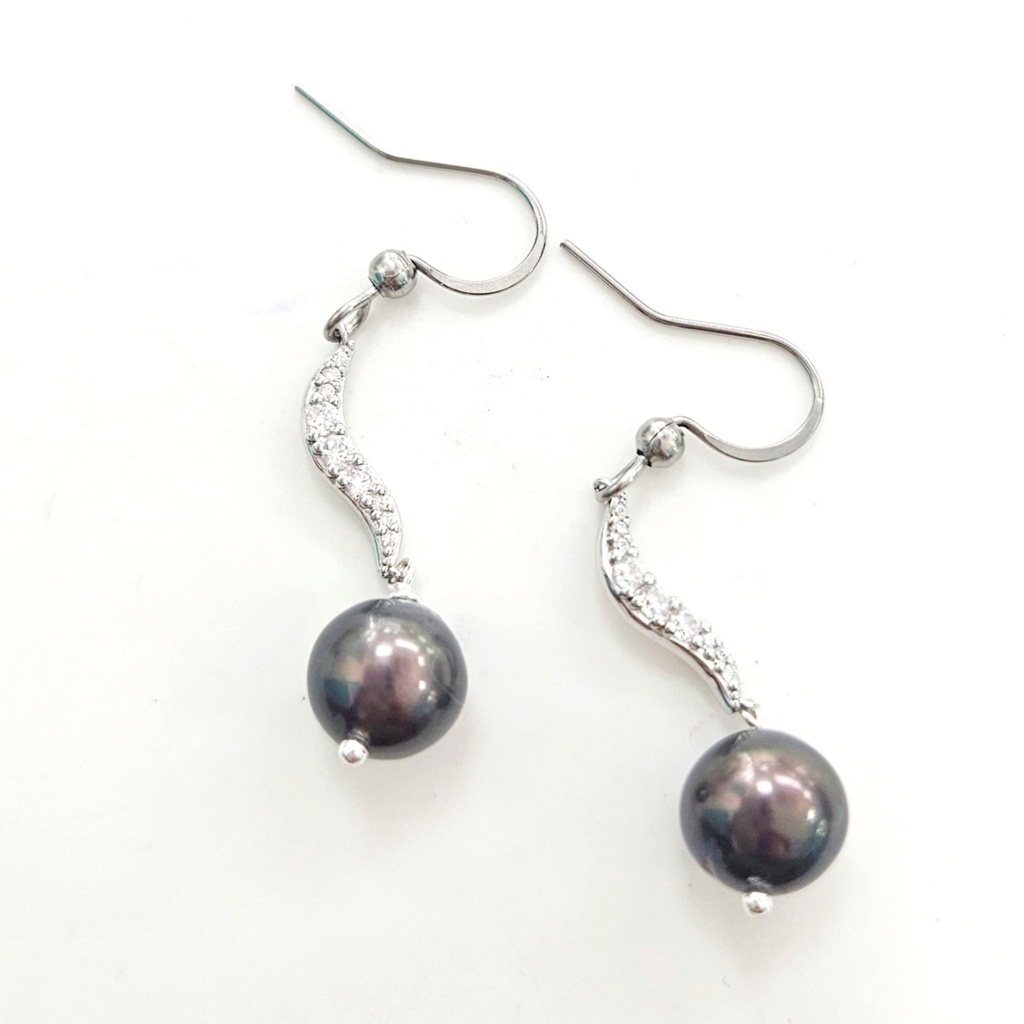 BOUCLES D OREILLES VAGUE ZIRCONS ET PERLES - ARGENT