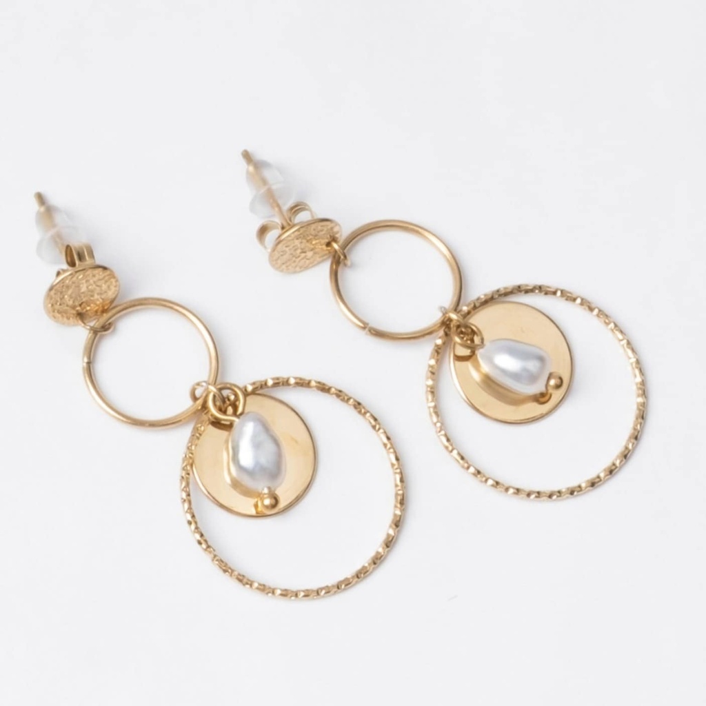 BOUCLES D OREILLES ANNEAUX ET KEISHIS - ACIER DORE - CAPSULE