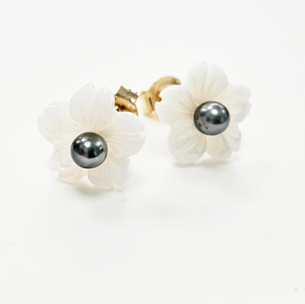 STUDS NACRE SAKURA ET KEISHI - plaqué or