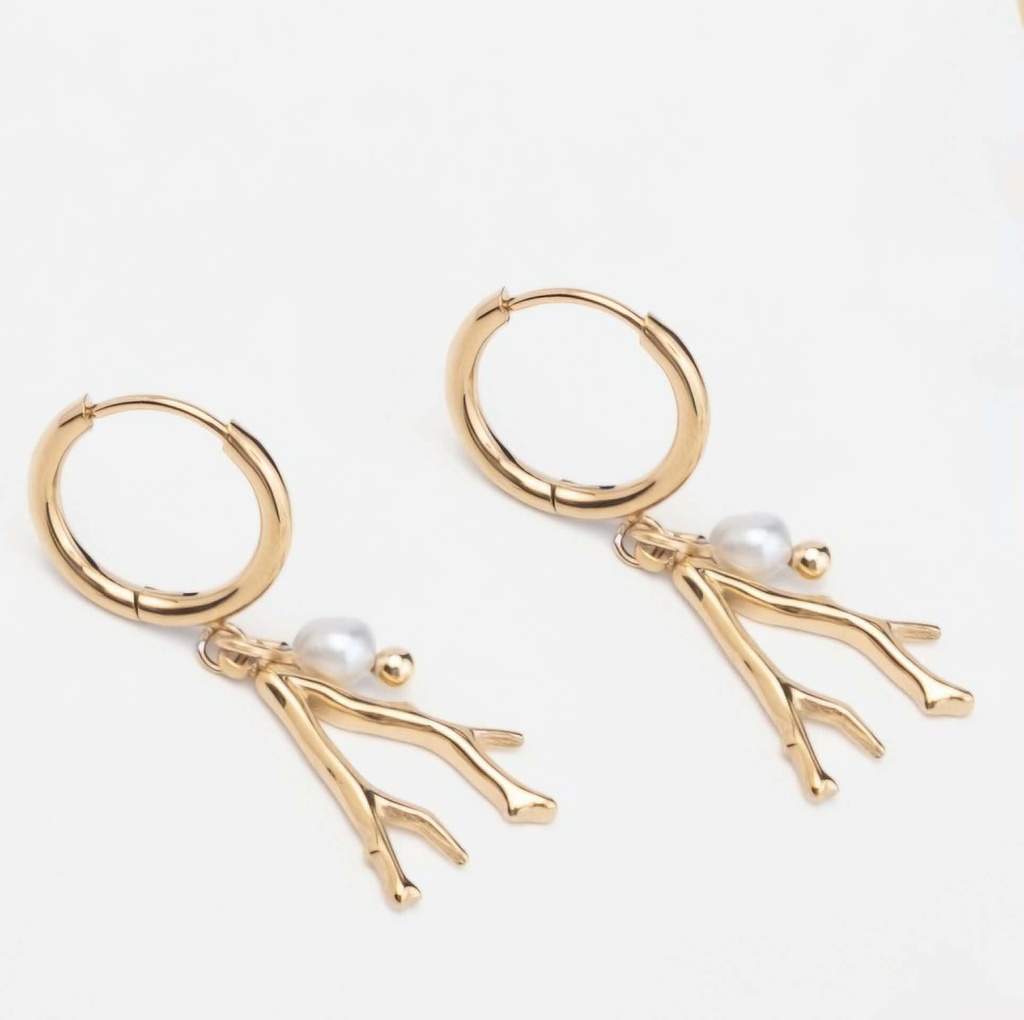 MINI CREOLES CORAIL ET KEISHI - ACIER DORE