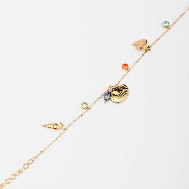 BRACELET BRELOQUES DE LA MER CRISTAUX ET KEISHI - ACIER DORE