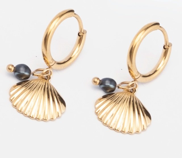 MINI CREOLES SHELL ET KEISHI - ACIER DORE