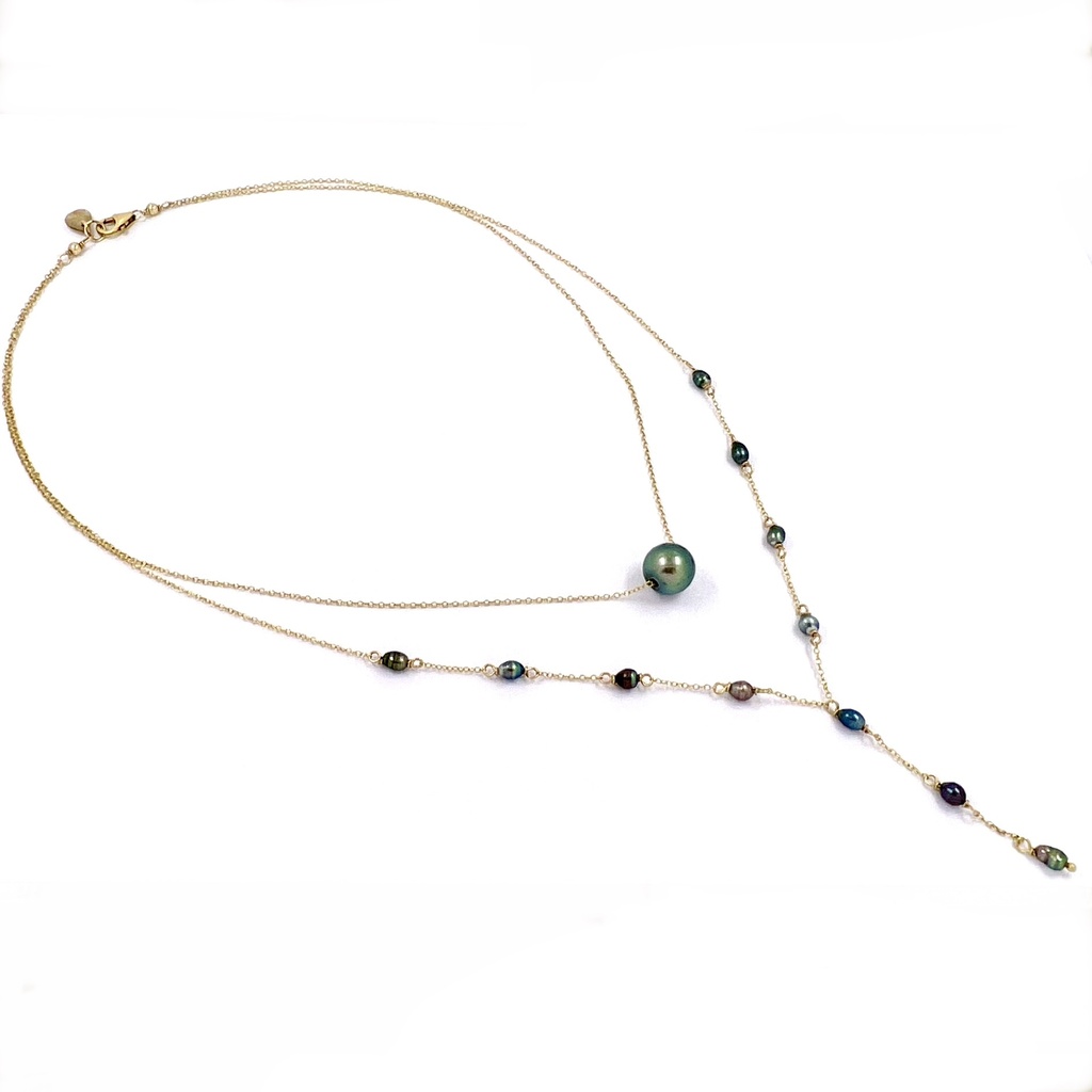 Collier double Perle et Keishis décolleté - plaqué or