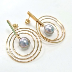 [BO3ANO] BOUCLES D'OREILLES plaqué or 3 anneaux + perles de Tahiti