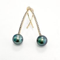 [BOSTRP] BOUCLES D'OREILLES plaqué or strass + perles de Tahiti