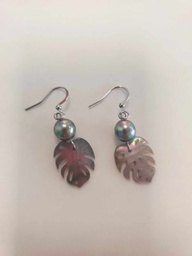 [BOAPN] BOUCLES D'OREILLES Acier Ape nacre  + perles de Tahiti