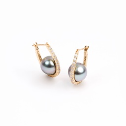 [BOPOTS] Boucles d'oreilles créoles en plaqué or strass et perles de Tahiti