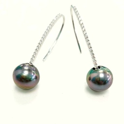 [BOSTRP2] BOUCLES D'OREILLES TIGE ZIRCONS + perles de Tahiti - ARGENT