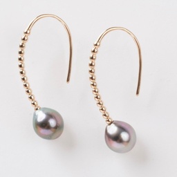 [BOBOU] Boucles d'oreilles crochets boulettes avec perle de Tahiti