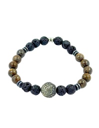 [BRONZG] BRACELET HOMME élastique BRONZITE/ PDL + perle gravée