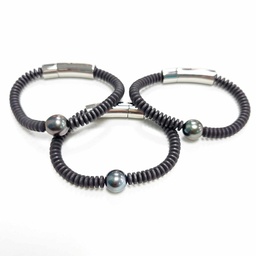[HEMBOY] BRACELET ENFANT HEMATITES ET PERLE - ACIER