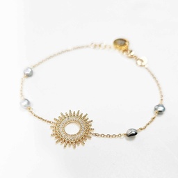 [BRSOLZK] BRACELET SOLEIL ZIRCONS ET 4 KEISHIS - plaqué or