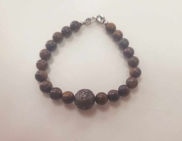 [BRHCFPG] BRACELET HOMME FERMOIR ACIER PIERRE BRONZITE + PERLE GRAVEE