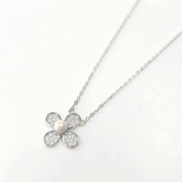 [CO4PETAL] COLLIER FLEUR 4 PETALES, KEISHI ET ZIRCONS - ARGENT
