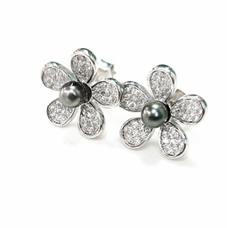 [BOFLA] BOUCLES D OREILLES STUDS ARGENT FLEUR ZIRCONS ET KEISHIS