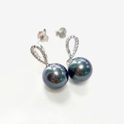 [RE721YA] Boucles d'oreilles goutte  ZIRCONS ET PERLE DE TAHITI - ARGENT