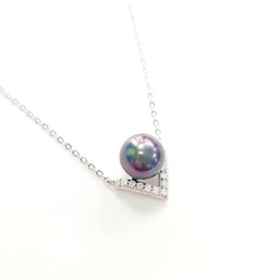 [SYN1141] COLLIER V ZIRCONS ET PERLE DE TAHITI - ARGENT