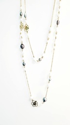 [STHIBISD] Sautoir hibiscus acier doré PERLES ET KEISHIS