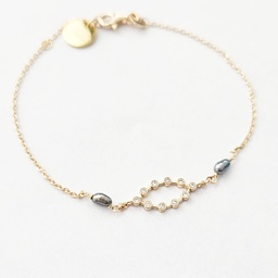 [BROVAL] BRACELET OVALE ZIRCONS ET KEISHIS - PLAQUE OR