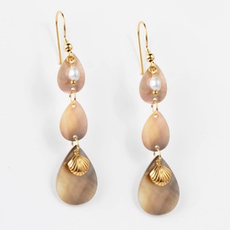 [BOSHELL] BOUCLES D OREILLES NACRES KEISHI ET COQUILLAGE - ACIER DORE