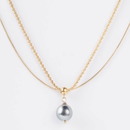 [2CO1PD] COLLIER DOUBLE PENDENTIF PERLE - ACIER DORE