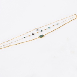 [BRVERT] BRACELET 3 RANGS VERT ET KEISHI - ACIER DORE