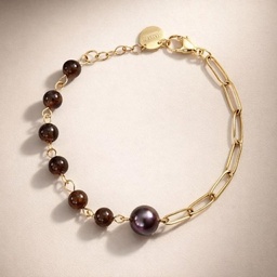 [BRTIGRE] BRACELET 1 PERLE MAILLES RECTANGLE ET OEIL DE TIGRE - ACIER DORE