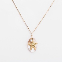 [CONSTARK] COLLIER PENDENTIF NACRE OVALE ETOILE DE MER ET KEISHI - ACIER DORE