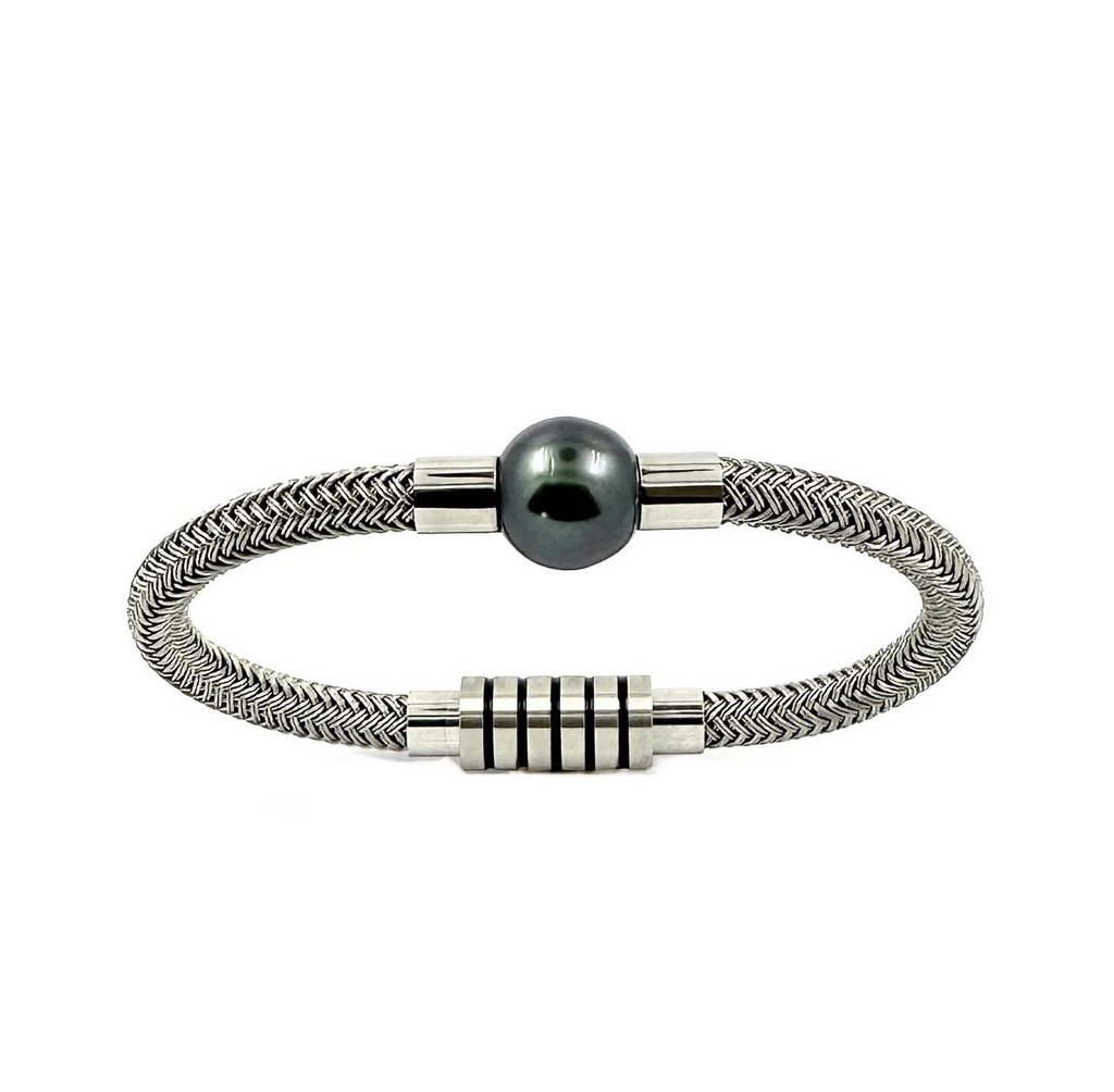 Bracelet Acier Homme et Perle de Tahiti