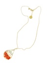 Collier plaqué or, pendentif goutte, corail, coquillage, pierres en keishis