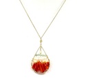 Collier plaqué or, pendentif goutte, corail, coquillage, pierres en keishis