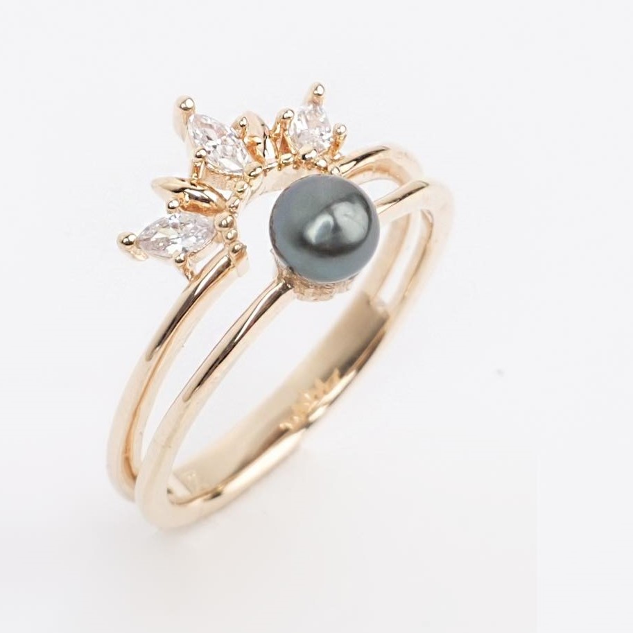 BAGUE DIADEME plaqué or 1 keishi +3 zirconiums