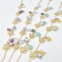Bracelet acier doré fleurs + pierres + 3 keishis