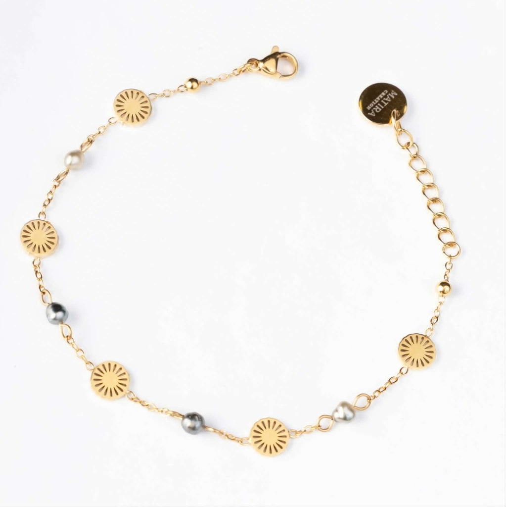 Bracelet acier doré + soleils + 4 keishis