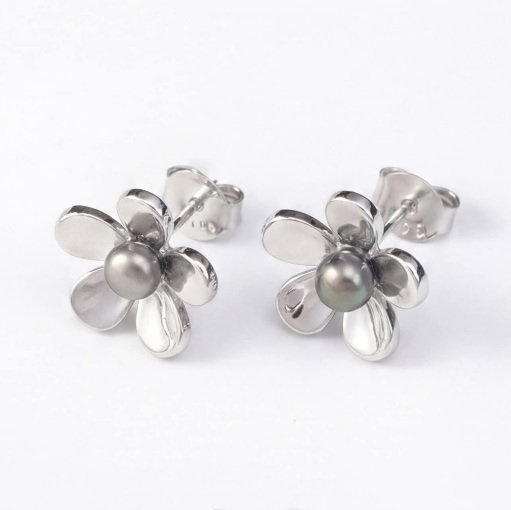 BOUCLES D OREILLES ARGENT FLEUR 5 PETALES ET KEISHIS